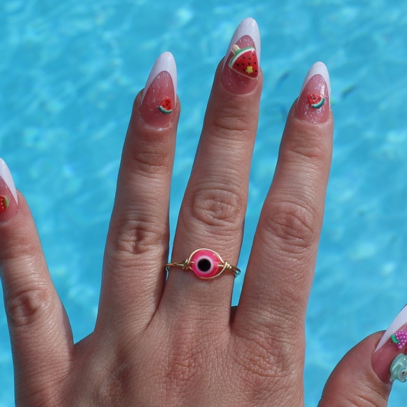 Pink Evil Eye Ring | Adjustable Rings | Pink | Evil Eye - Picture 1 of 3